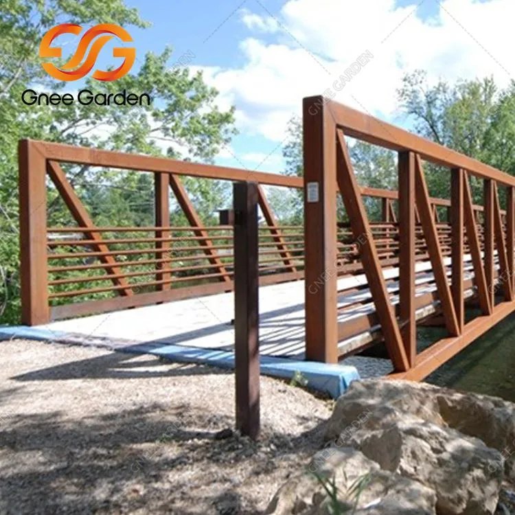 Pont metàl·lic d'estructura d'acer Corten antic per al paisatge del jardí