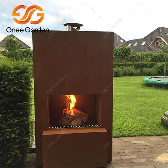 weathering steel modern fireplace