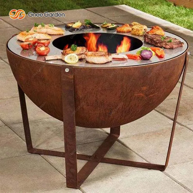 Barbacoa rodona exterior d'acer Corten per acampar