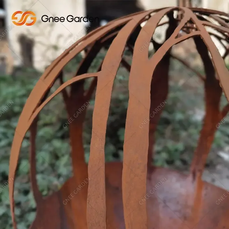 Elegant esfera d'incendis d'acer de corten per a la decoració del pati